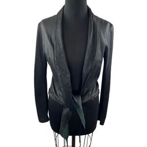 Baileys 44 Black Biker Jacket Leather Cropped Shawl Lapel Open Front Size 8 NEW
